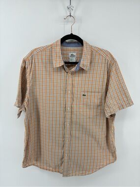 Lacoste Men’s Orange Plaid Short-Sleeve Button-Up Shirt